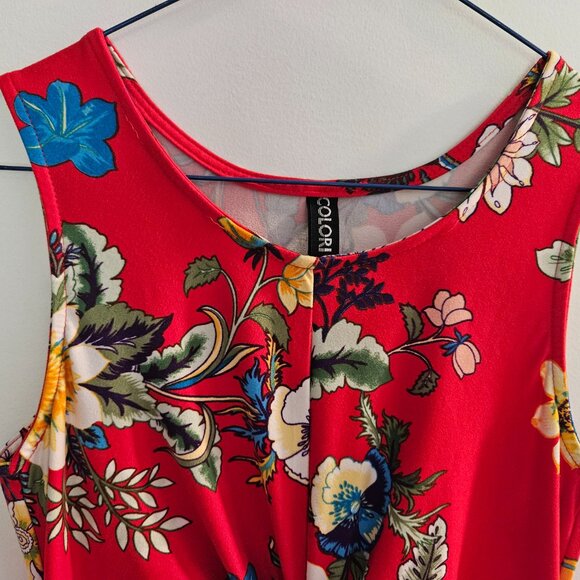 Colourful Floral red dress Colori, made in Canada - Picture 4 of 9